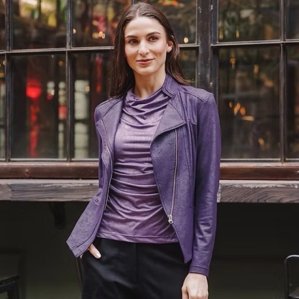 Clara Sun Woo Eggplant Purple Signature Liquid Leather  jacket (Small). NWOT